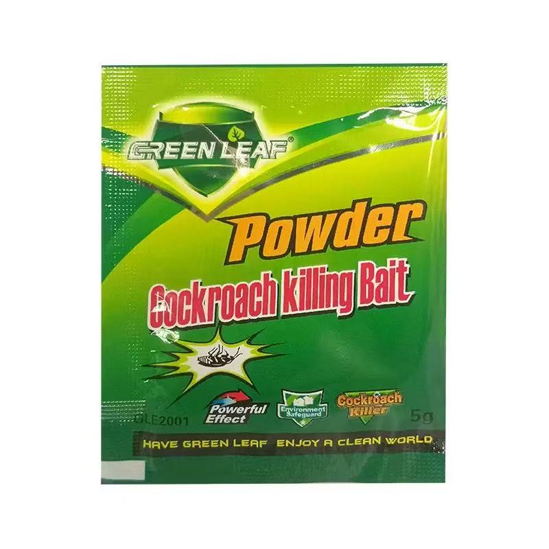 6287ed97850911f2040dde16fc638279849+14947afbd7 Green Leaf Cockroach Killing Bait Powder 5g Powerful Indoor Roach Killer Insect Bait Powder for Household Kitchen Bathroom 50 sachets per carton - Image 1