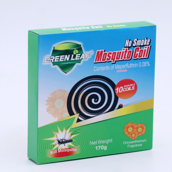 GREEN LEAF Smokeless Mosquito Coil, 0.08% Meperfluthrin, Chrysanthemum Scent, 10 Coils Per Box, Long-Lasting Mosquito Repellent - 1 Box