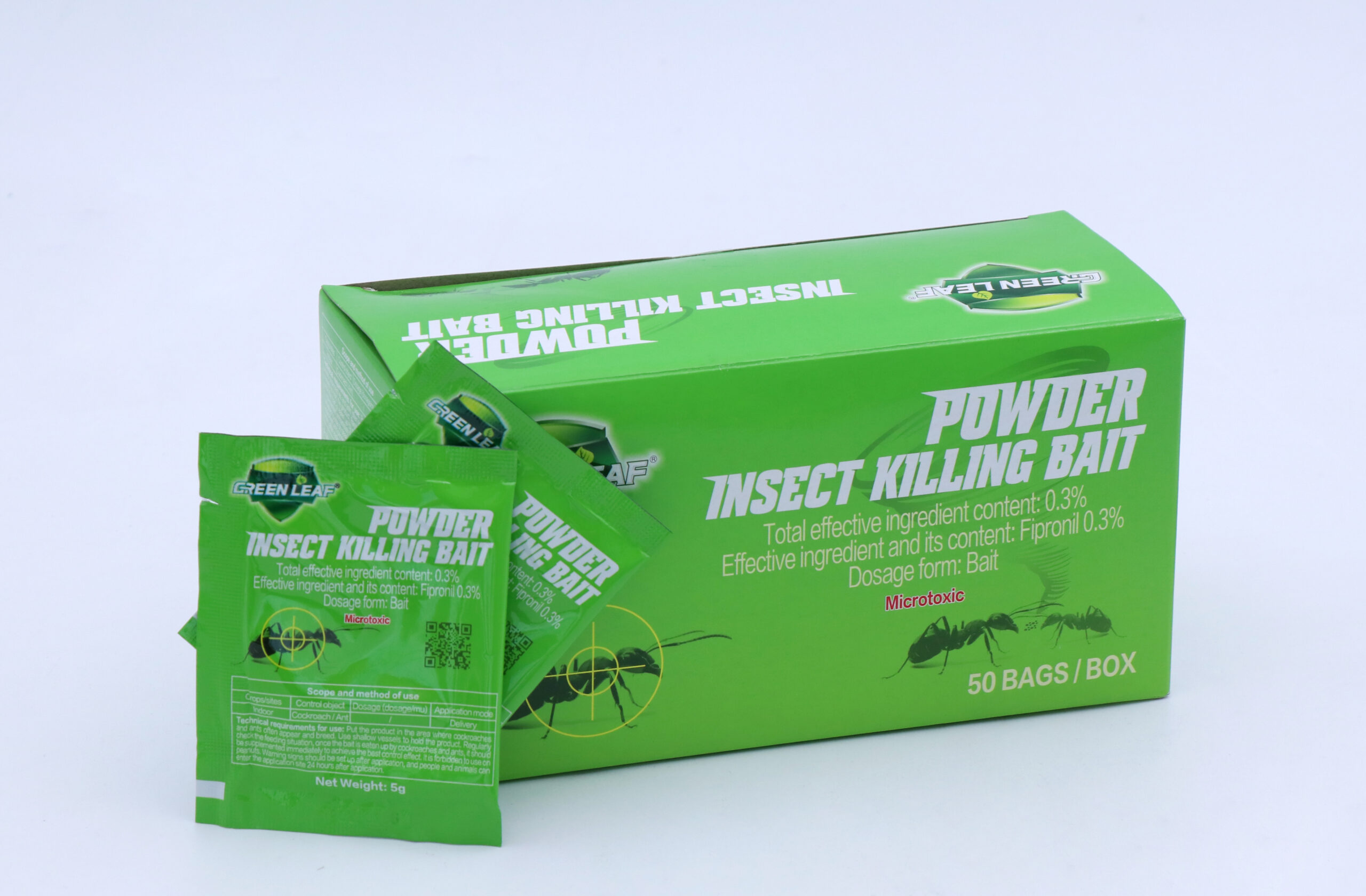 ea0dd5ecac9666b85c14157be044ee1 Green Leaf Insect Killing Bait Powder, 5g Per Sachet, 0.3% Fipronil Ant Killer Bait, 50 Bags Per Box, Indoor Pest Control - Image 1