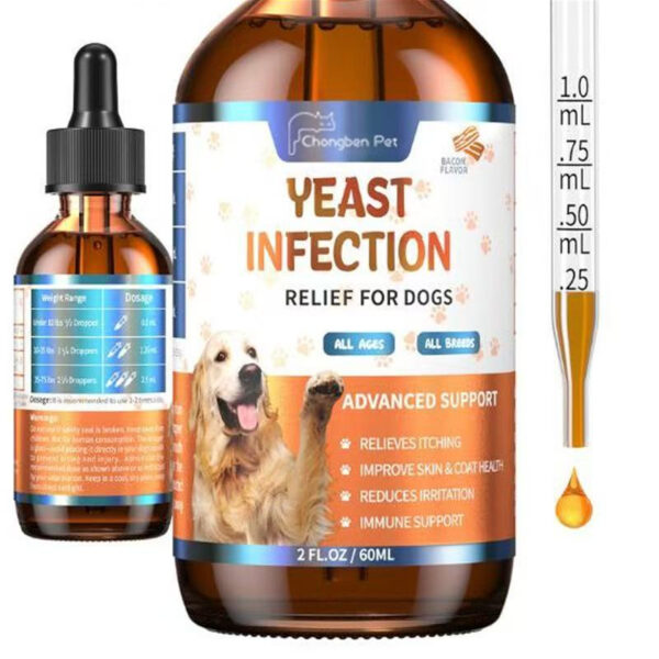 Yeast Infection Relief Drops for Dogs | Bacon Flavor Liquid Supplement with Pau D'Arco, Dandelion & Apple Cider Vinegar | 2oz (60ml) for Skin Itching, Ear Support & Immune Health - 1-bottle