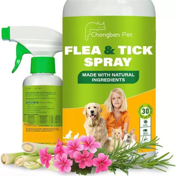 Flea & Tick Spray for Dogs, Cats & Rabbits | Plant-Based Formula with Rosemary, Citronella & Lemongrass | 250ml (8.5oz) 1-Year Supply | 24/7 Protection Against Ticks, Fleas & Mosquitoes
