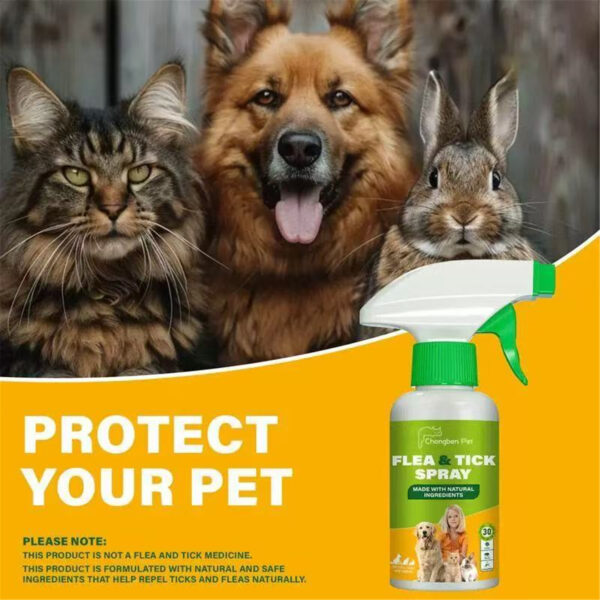 Flea & Tick Spray for Dogs, Cats & Rabbits | Plant-Based Formula with Rosemary, Citronella & Lemongrass | 250ml (8.5oz) 1-Year Supply | 24/7 Protection Against Ticks, Fleas & Mosquitoes - 1-bottle